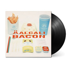 Vinyl record with a cover featuring illustrations of food products and 'Halcali Bacon' text.
