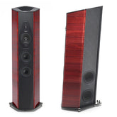 Sonus Faber Reference Series Il Cremonese floorstanding speakers in red high gloss wood finish.