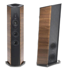 Sonus Faber Reference Series Il Cremonese floorstanding speakers in red high gloss walnut finish.