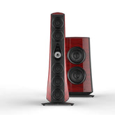 Sonus Faber Suprema reference speaker system in Red High Gloss Wood, front three-quarter view