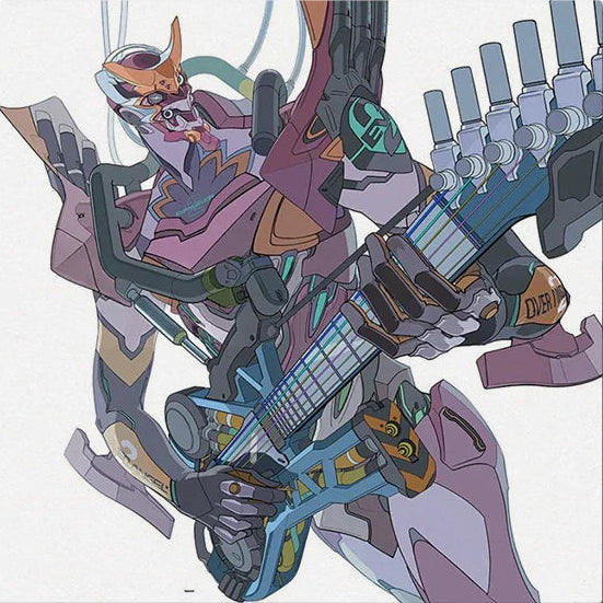 Vinyl record with a colorful robot illustration on the cover