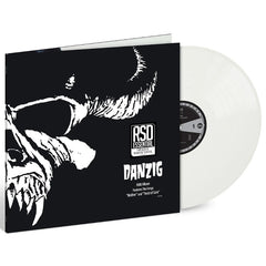 Vinyl record with black and white cover featuring a creature's face, labeled 'Danzig' on a white background.
