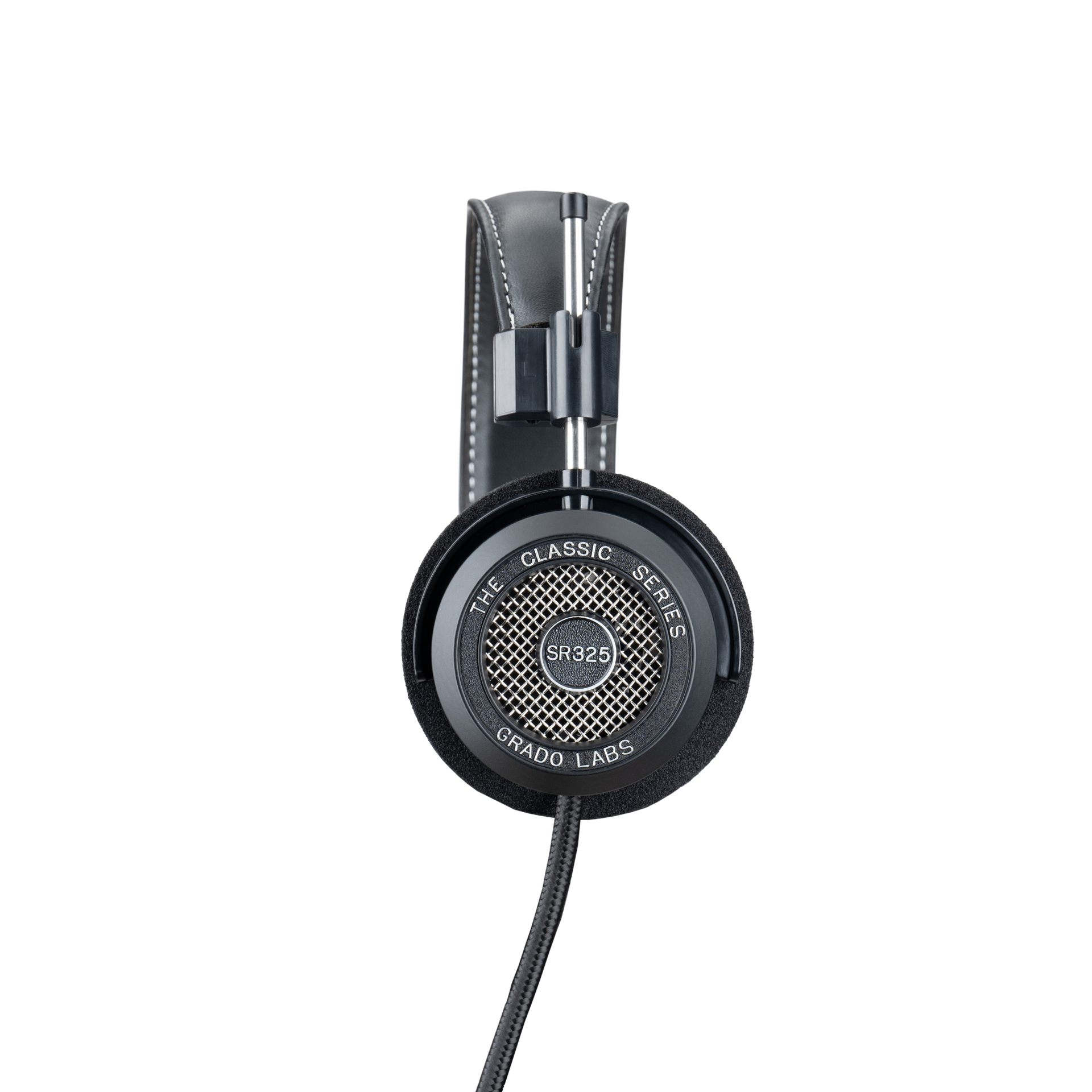 Grado SR325 Classic Series open-back headphones side view with aluminum earcups