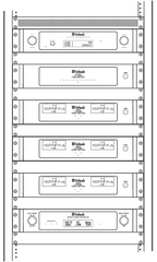 McIntosh distributed audio rack system with CR106, MI1250, MI502 amplifiers, and MIP200 power controller