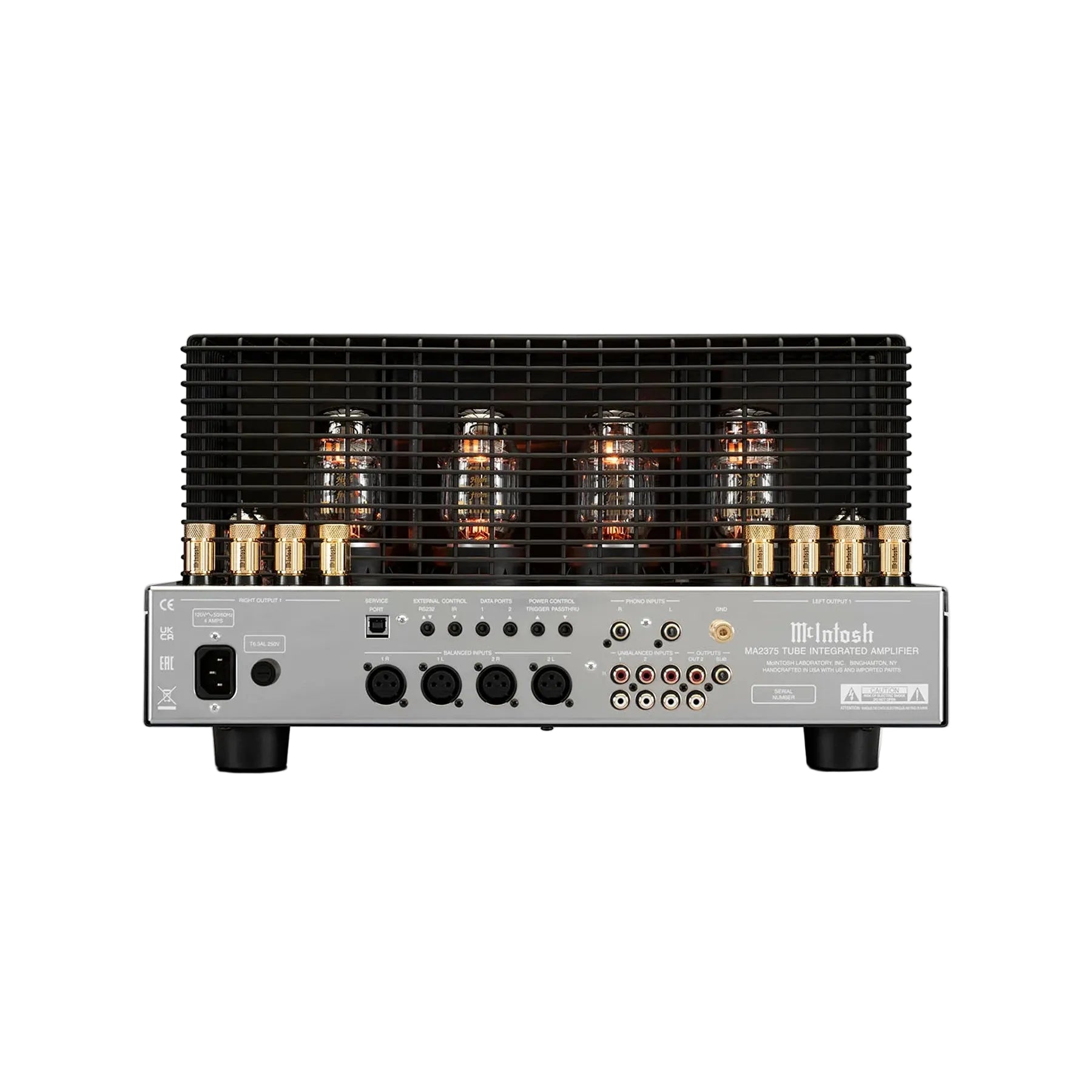 McIntosh MA2375 rear view with tube cage and connection panel