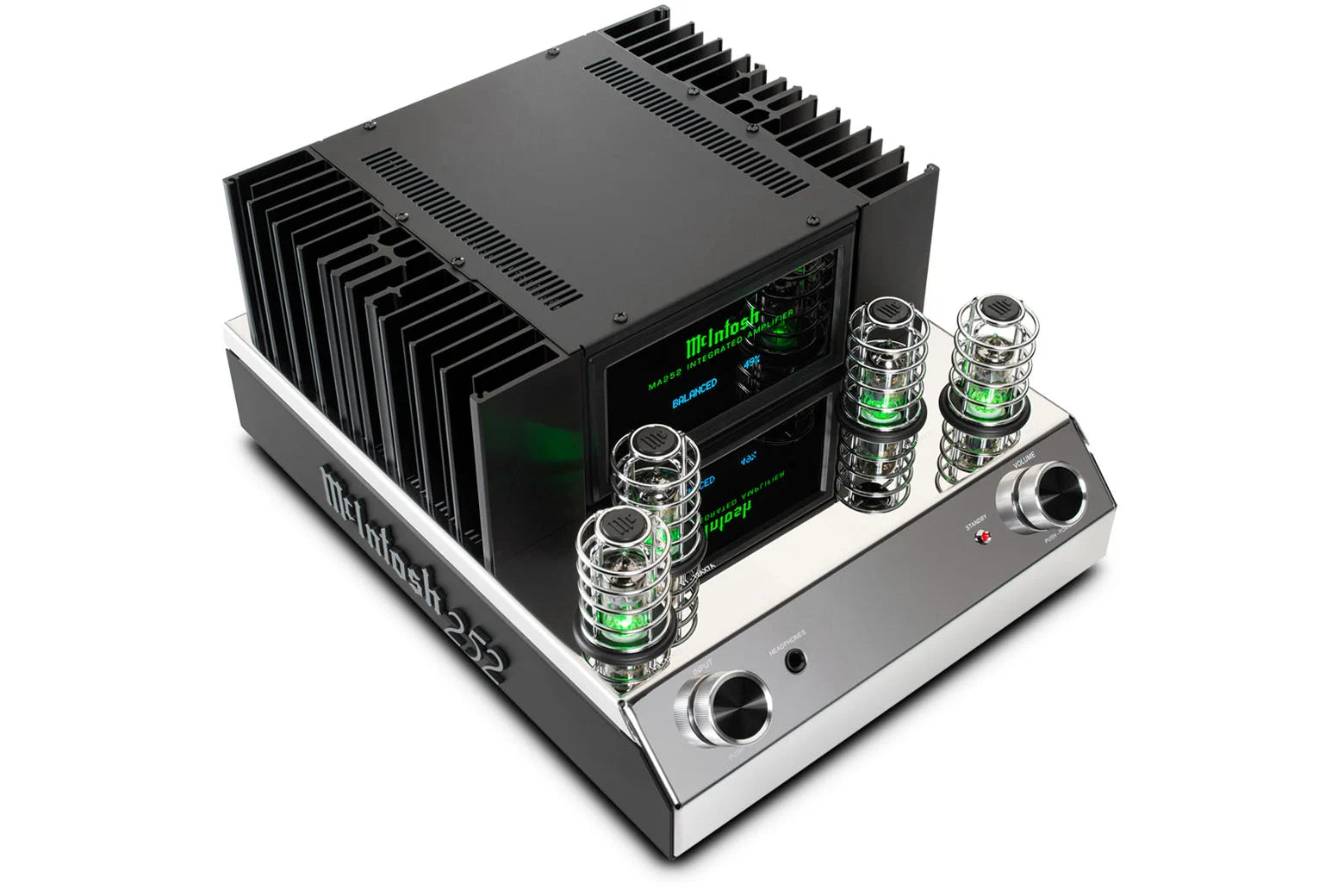 McIntosh MA252 hybrid integrated amplifier elevated left-angle view