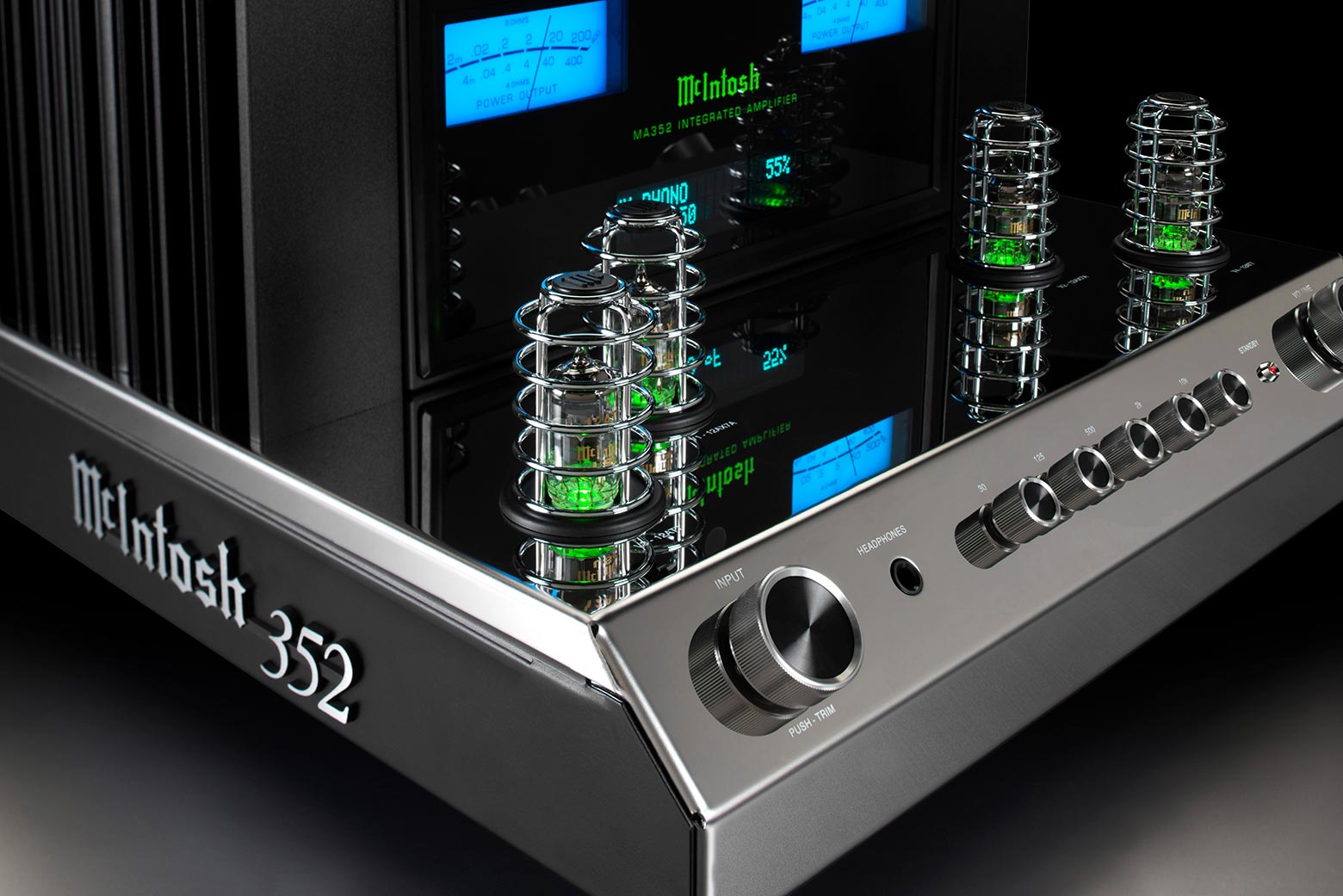 McIntosh MA352 vacuum tube preamplifier section and front controls close-up