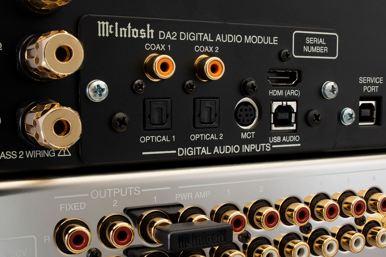 McIntosh MA8950 DA2 digital audio module and rear digital connections close-up