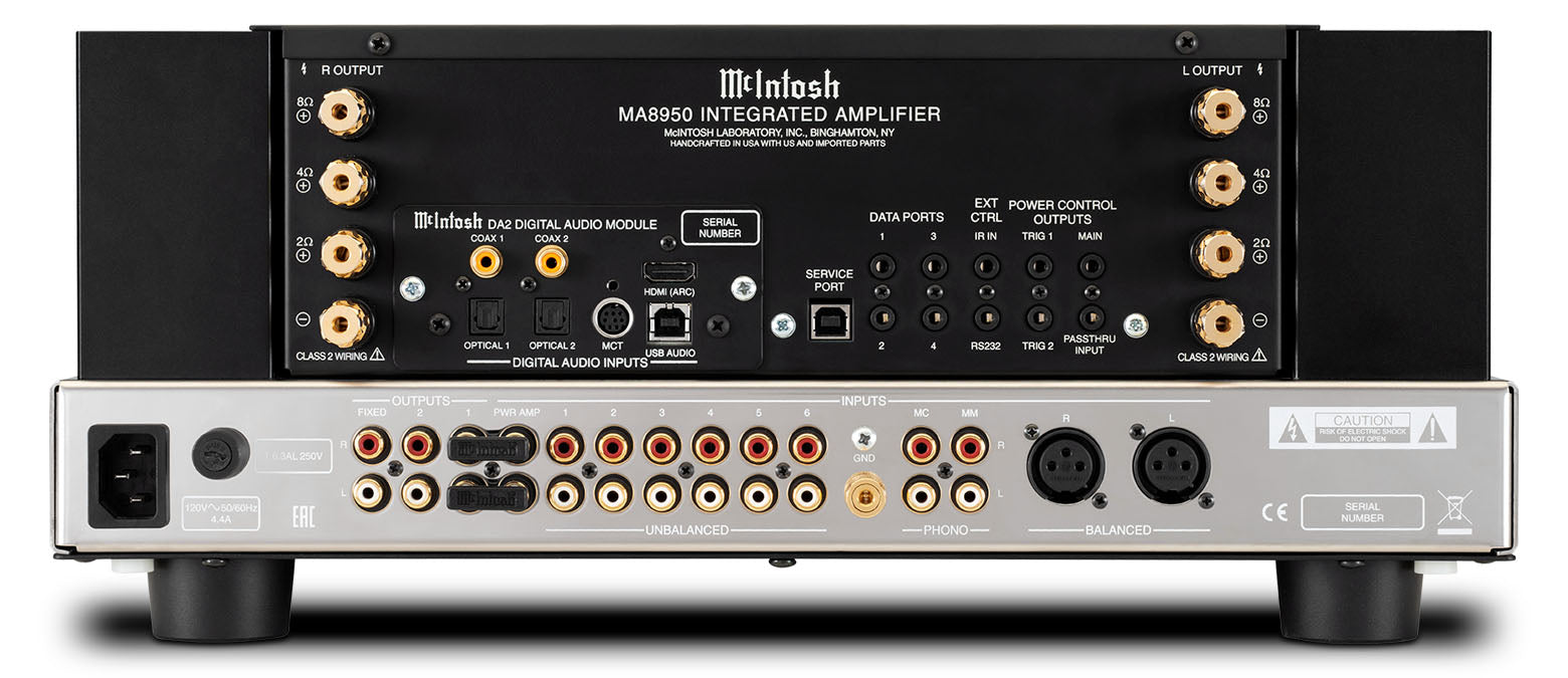 McIntosh MA8950 integrated amplifier rear panel with analog and digital connections