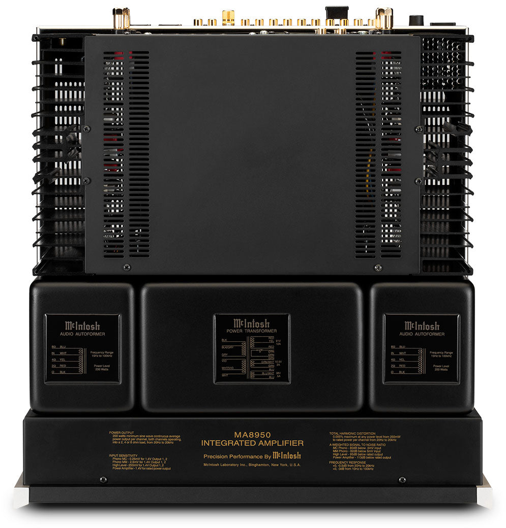McIntosh MA8950 integrated amplifier top view with Autoformers and power transformer