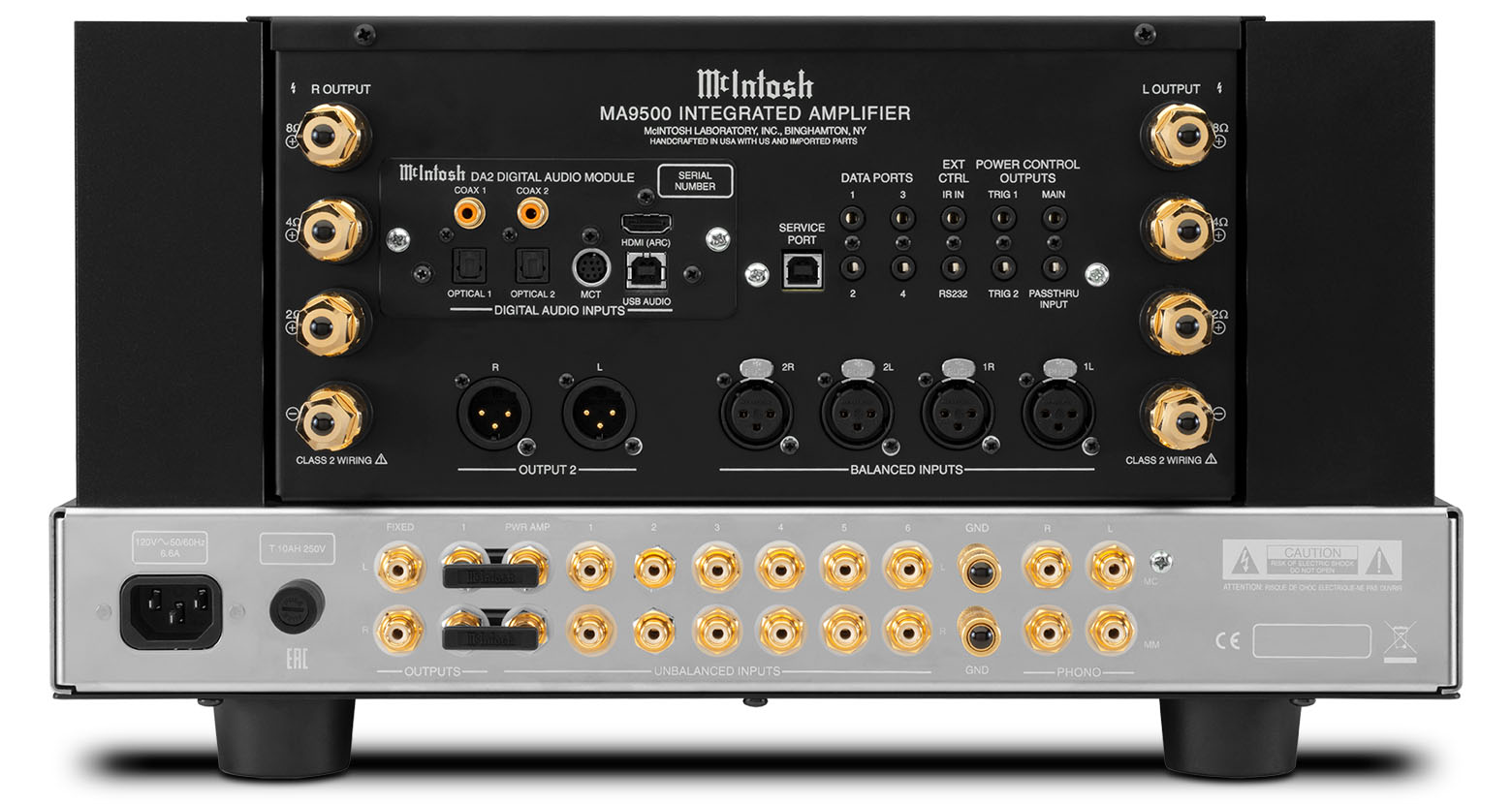 McIntosh MA9500 integrated amplifier rear panel with analog, phono, digital and speaker connections