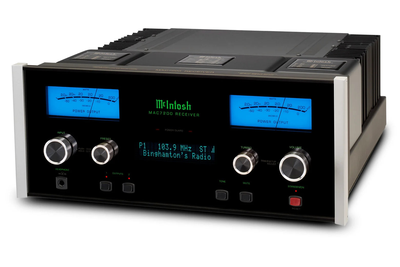 McIntosh MAC7200 2-channel stereo receiver viewed from the front right