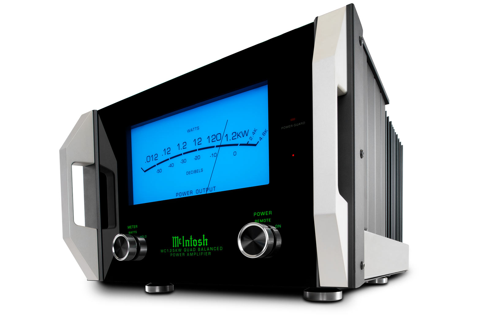 McIntosh MC1.25KW solid state monoblock amplifier low-angle front view