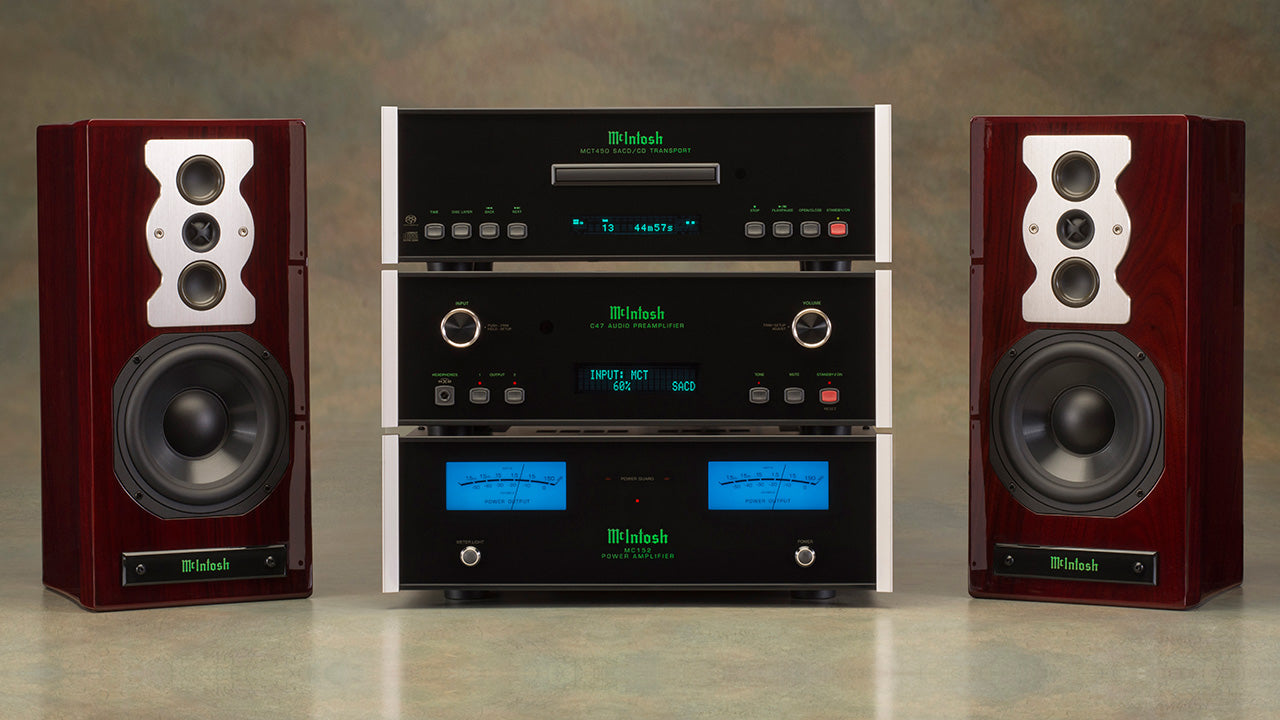 McIntosh MC152 amplifier in a complete McIntosh audio system with source components and speakers