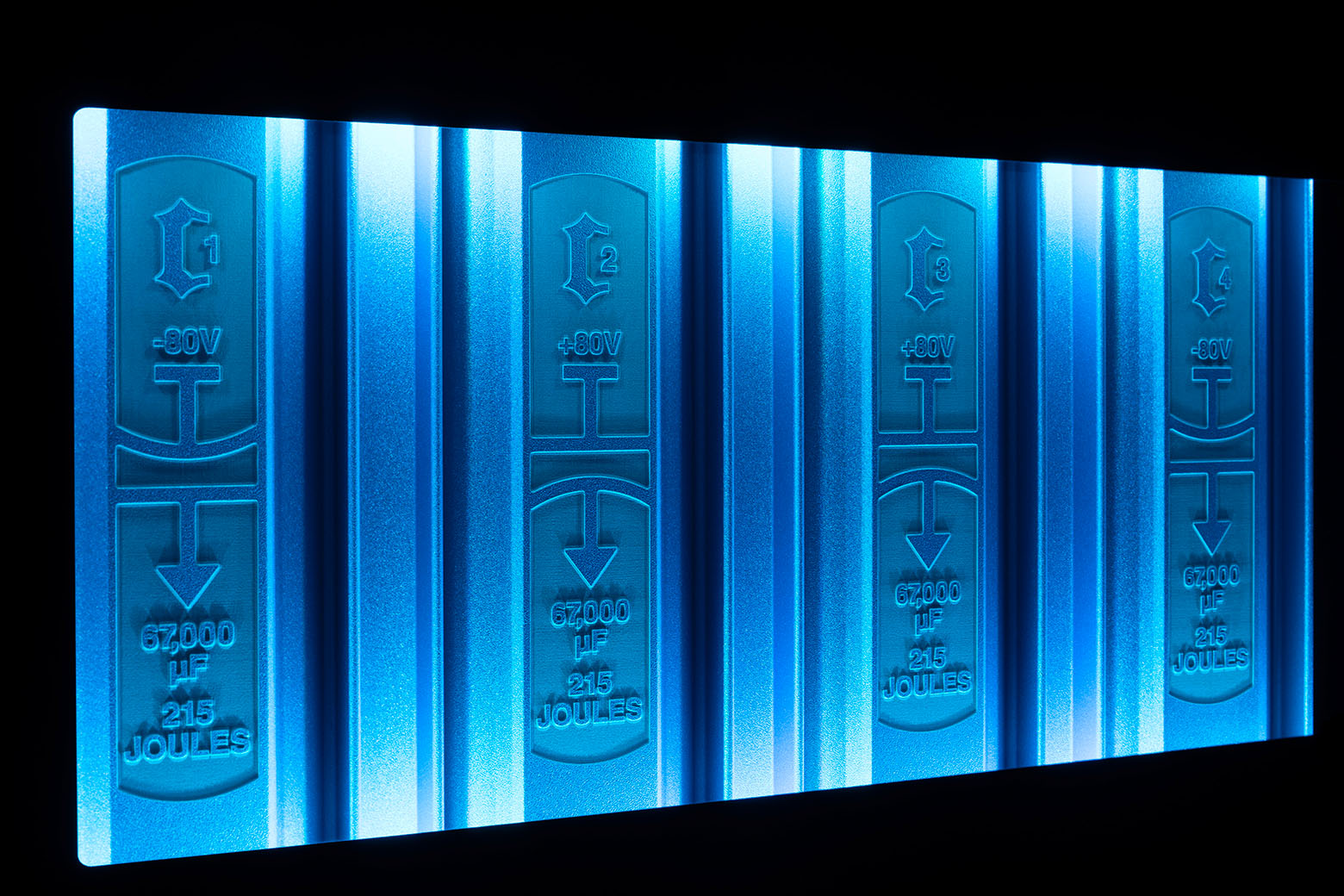McIntosh MC2.1KW power module illuminated capacitor bank close-up