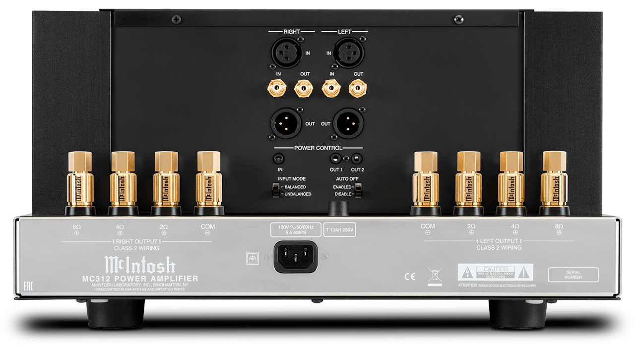 McIntosh MC312 2-channel power amplifier rear panel and connections