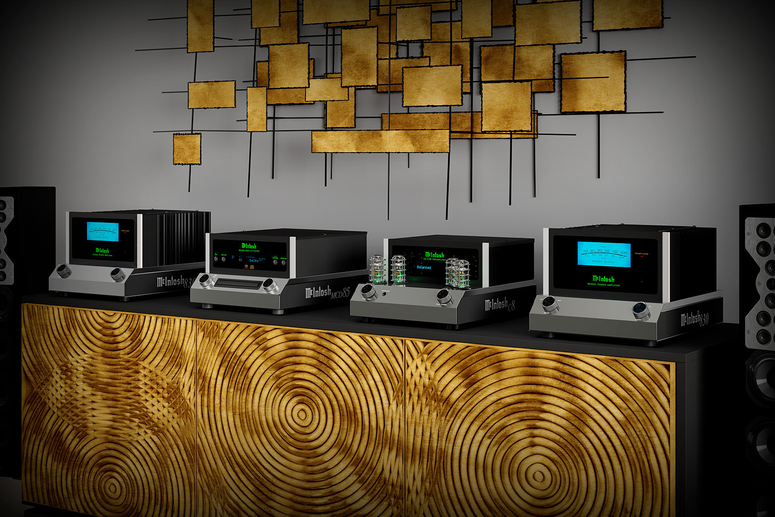Pair of McIntosh MC830 amplifiers with C8 preamplifier and MCD85 disc player