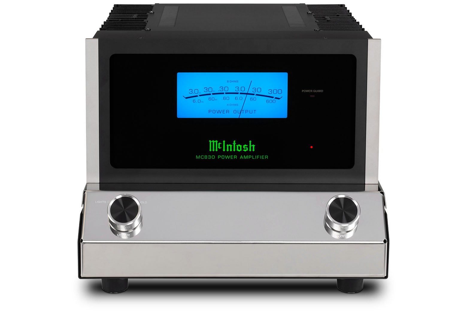 McIntosh MC830 monoblock power amplifier front and top view
