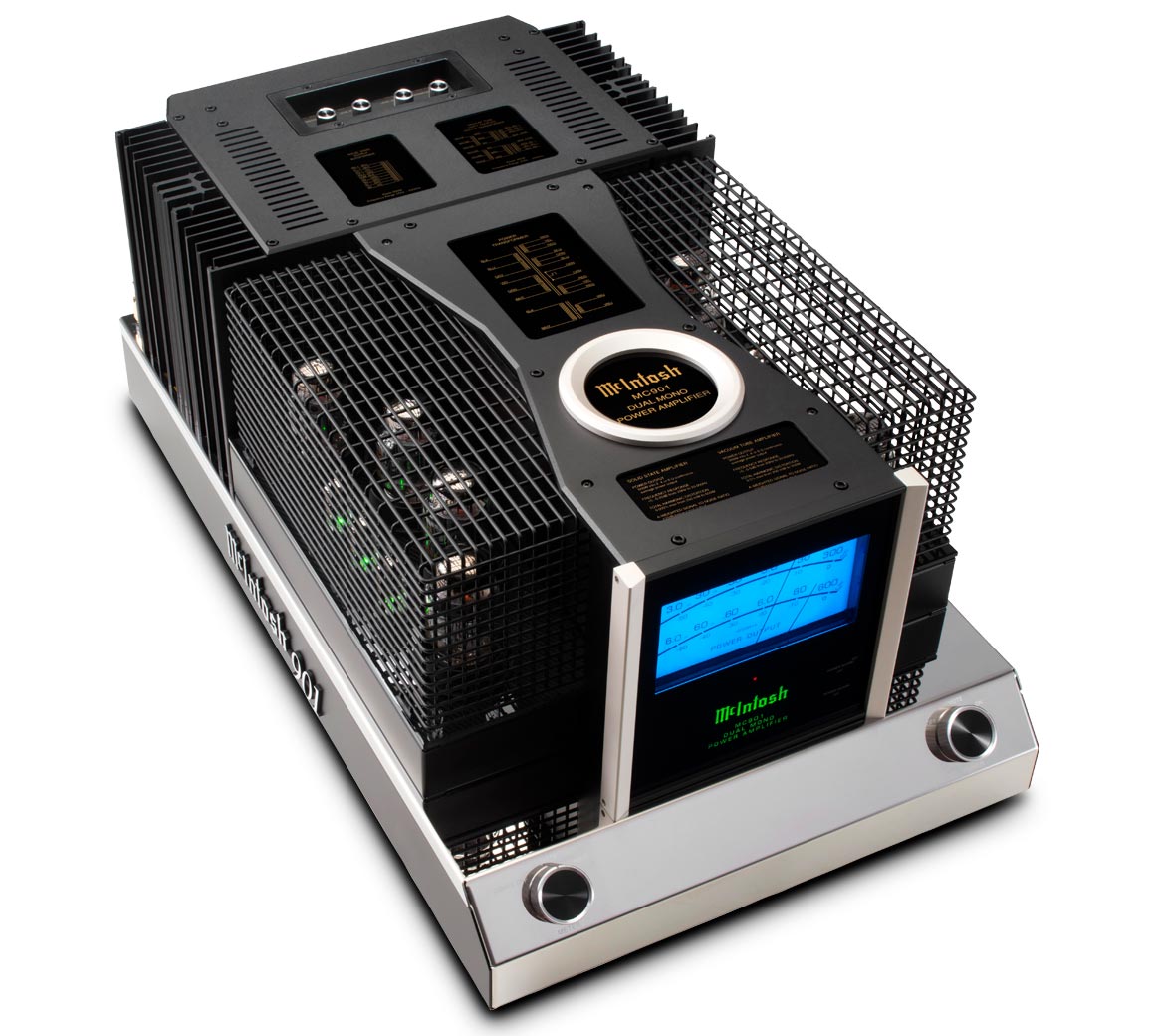 McIntosh MC901 top angled view with protective vacuum tube cages