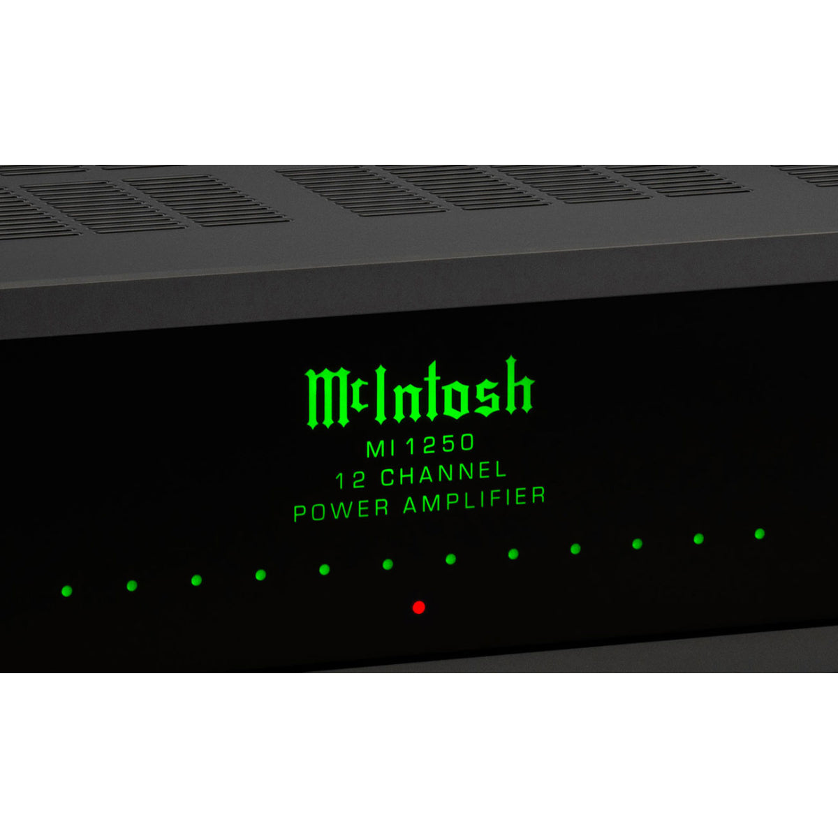 McIntosh MI1250 12-channel power amplifier front panel display detail