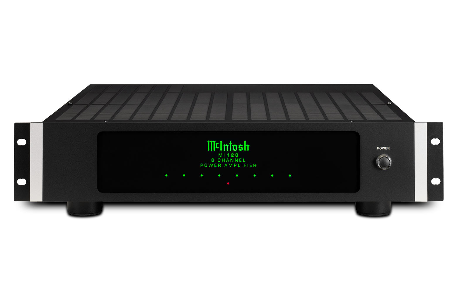 McIntosh MI128 front and top view with removable rack mounting ears