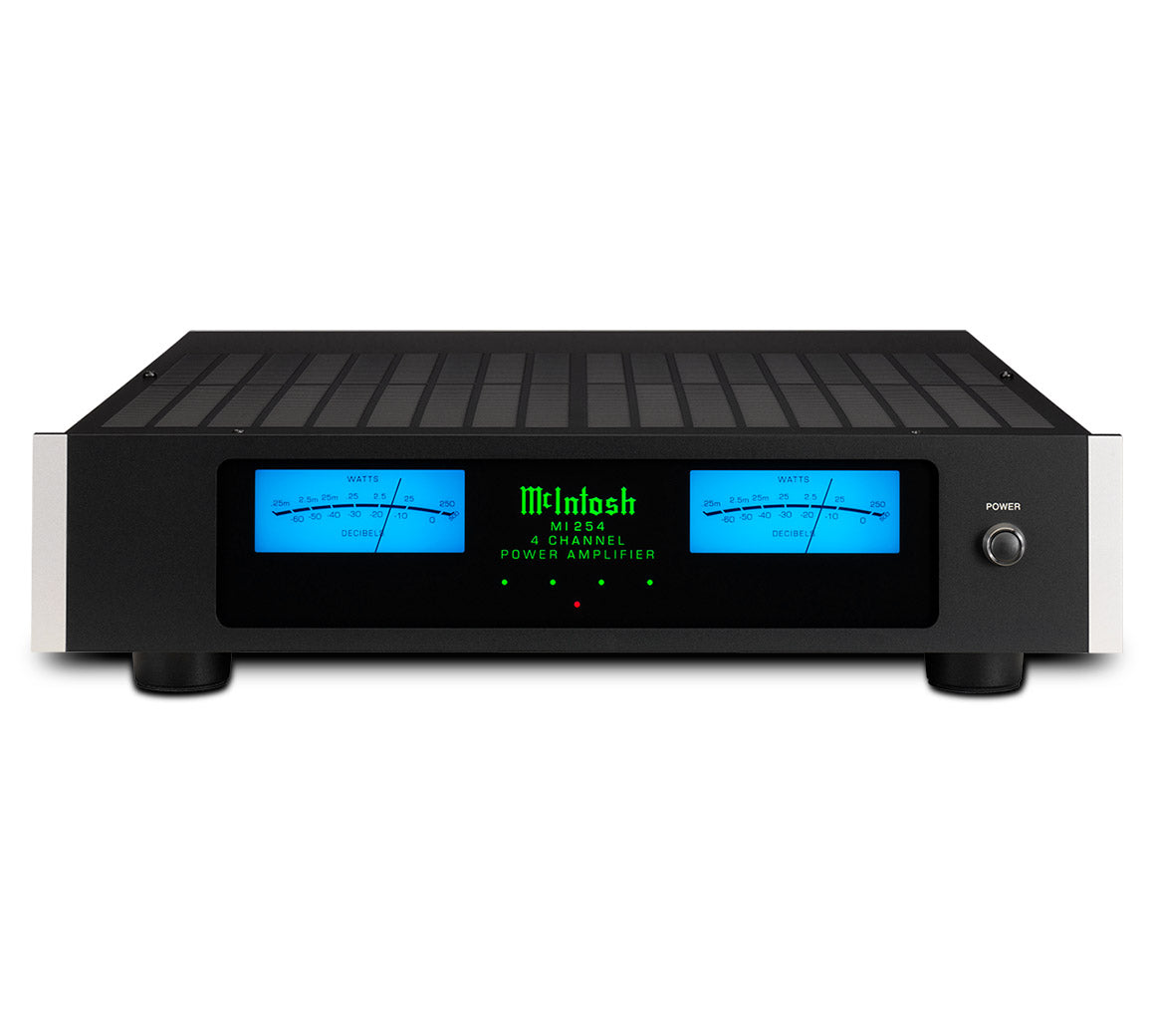 McIntosh MI254 4-channel power amplifier front and top view