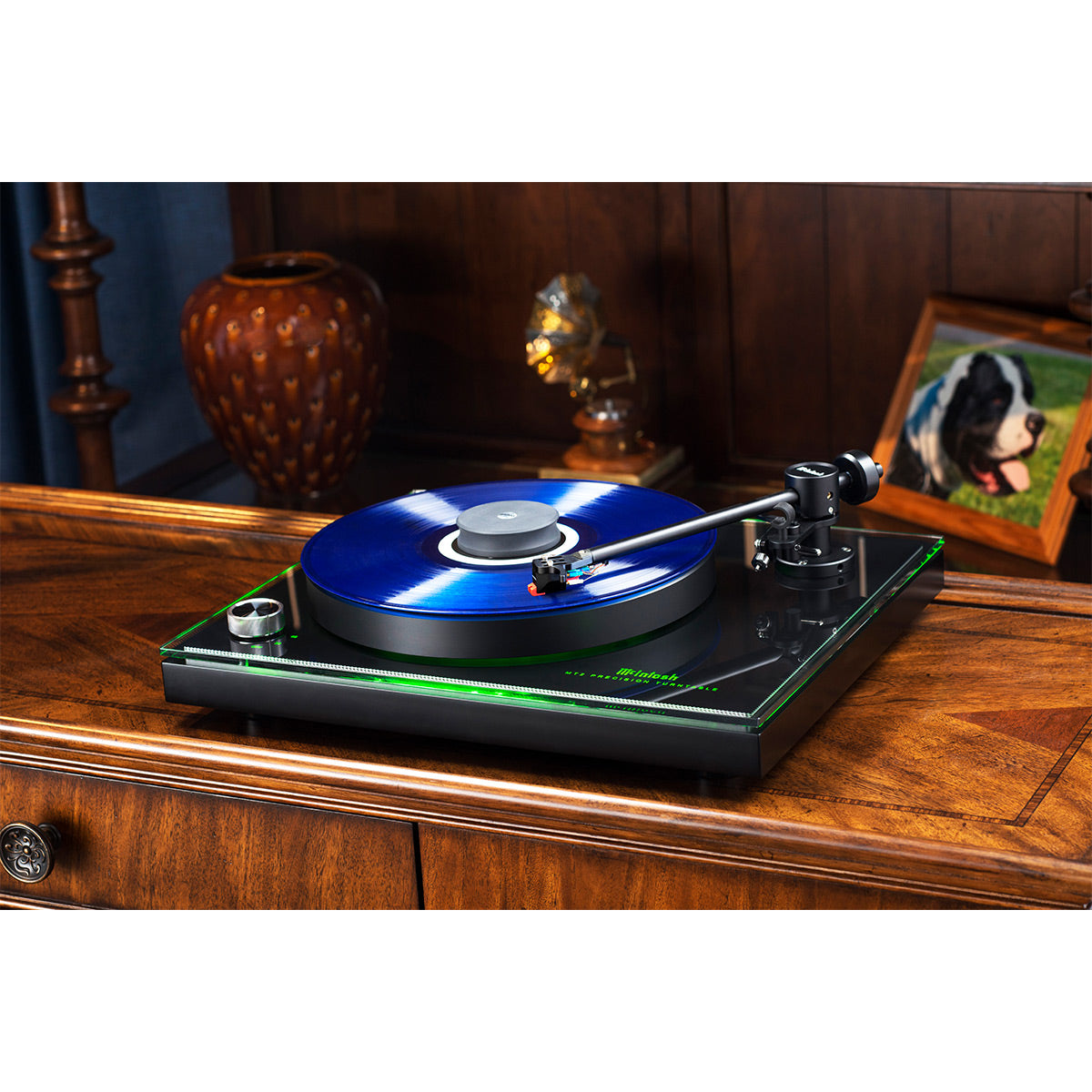 McIntosh MT2 Precision Turntable with green platter and plinth illumination