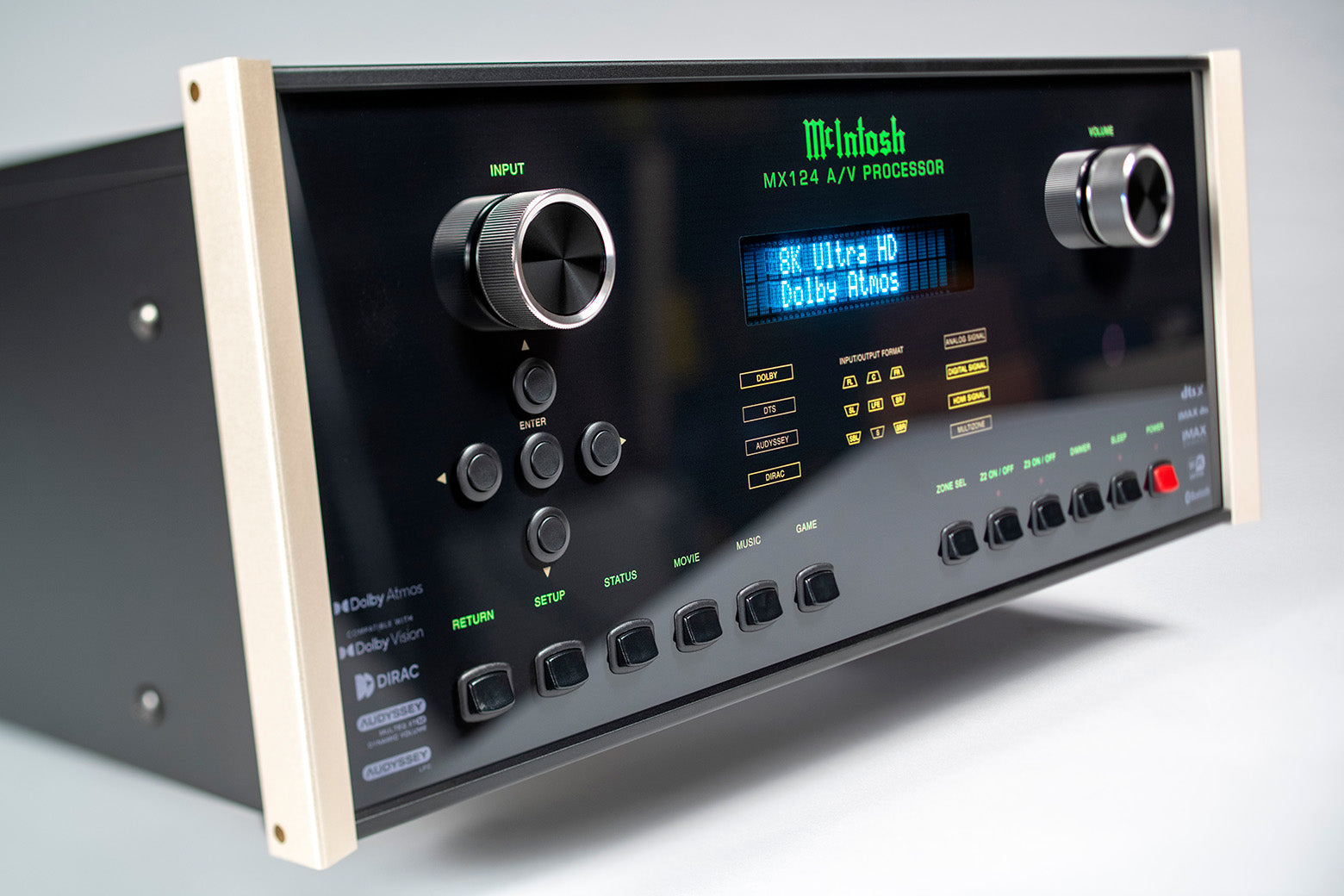 McIntosh MX124 13.4-channel A/V processor front angled view