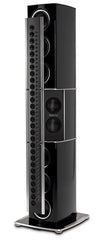 McIntosh XRT2.1K floor standing loudspeaker in Piano Black, angled front view