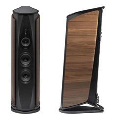 Sonus Faber Aida floorstanding speaker in walnut high-gloss finish, front view