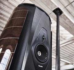 Sonus Faber Aida floorstanding speaker in Wenge high-gloss finish, angled front view