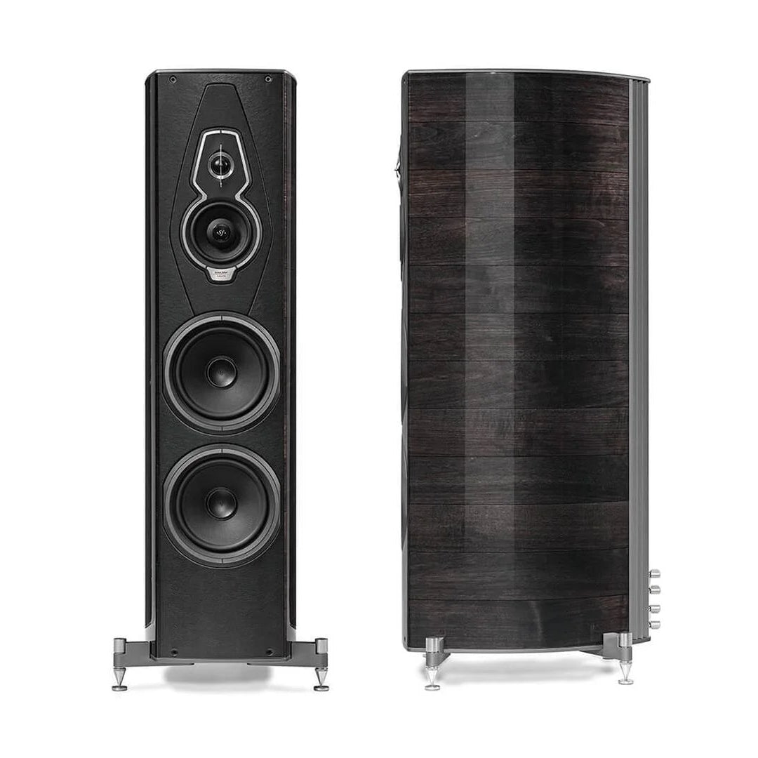 Sonus Faber Amati G5 floorstanding speakers in Graphite Wood and Italian leather