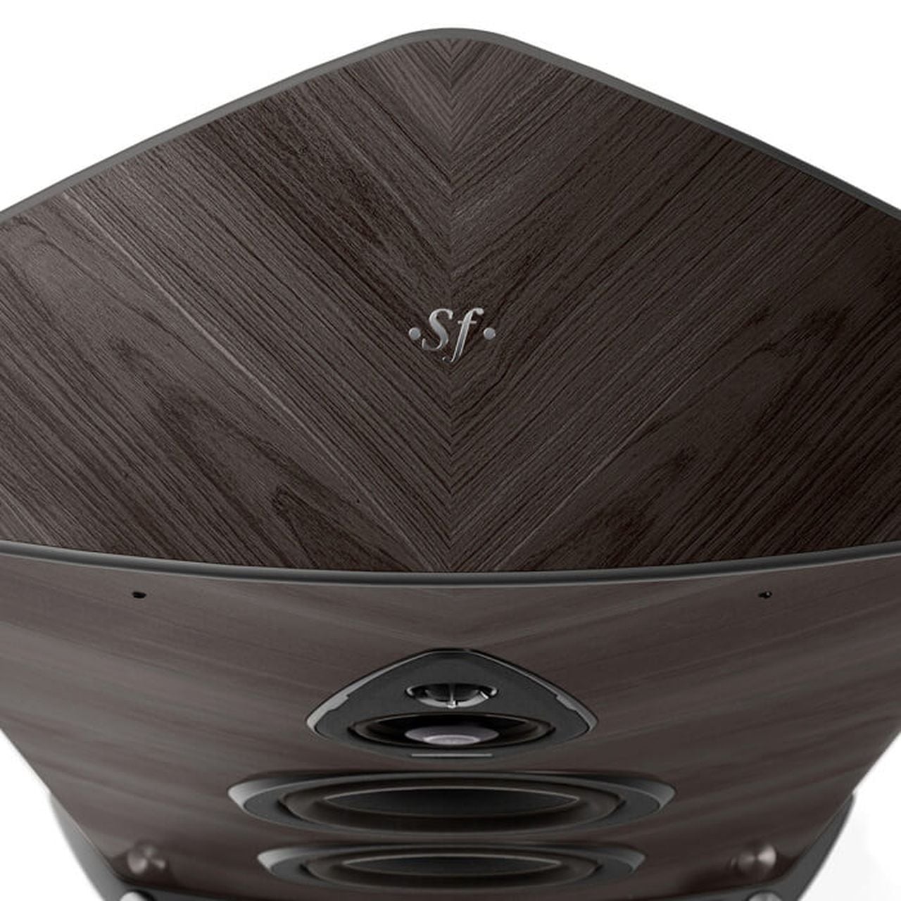 Sonus Faber Stradivari G2 floorstanding speaker in Graphite Wood viewed from above