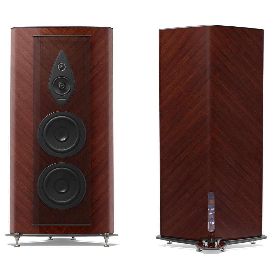 Sonus Faber Stradivari G2 floorstanding speakers in Wenge Wood and Italian leather