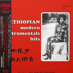 Album cover for 'Ethiopian modern instrumentals hits' with a person sitting on a stool and text on a red background.