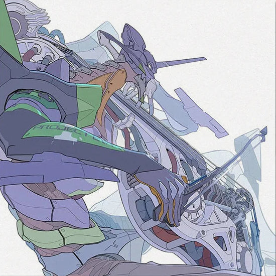 Vinyl record with a colorful robot illustration on the cover