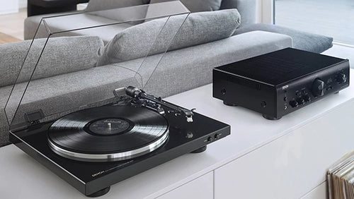 Automatic Turntables banner at Audio Exchange, featuring a Denon Automatic Turntable