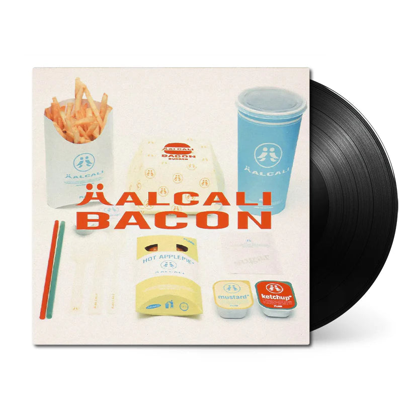 Vinyl record with a cover featuring illustrations of food products and 'Halcali Bacon' text.