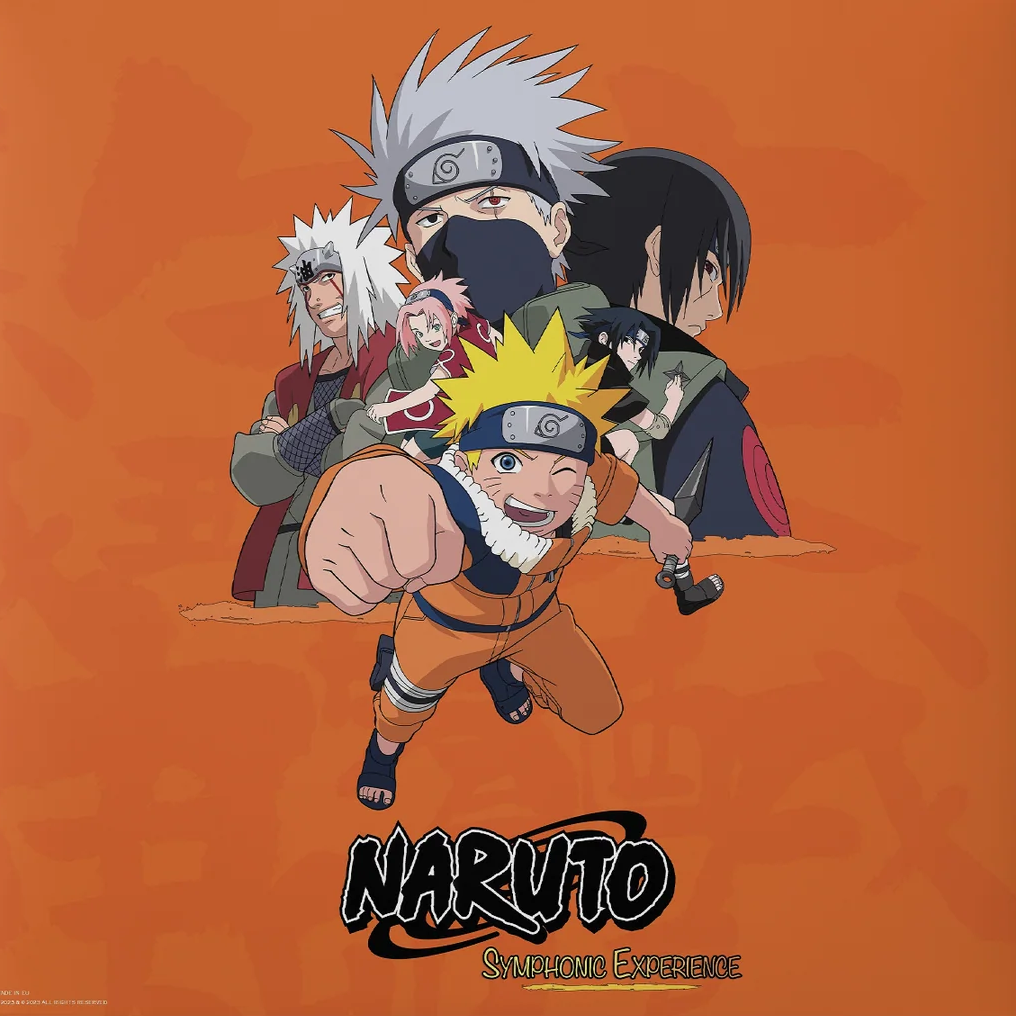 Vinyl record with 'Naruto' cover featuring characters on an orange background