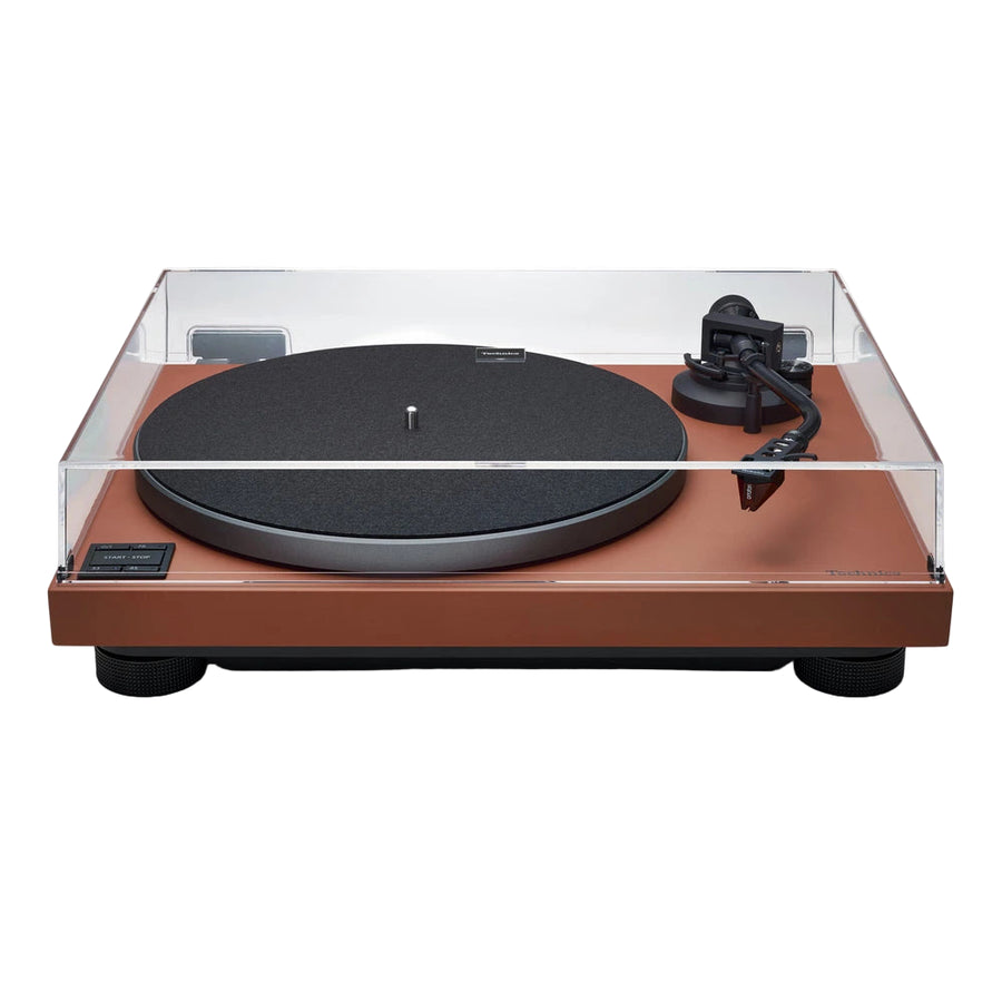 Turntable with clear dust cover on a white background
