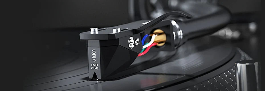 A Turntable Cartridges collection banner featuring the Ortofon 2M Black 250 LVB.