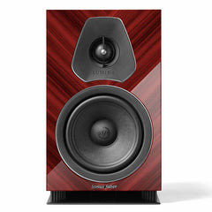 Sonus Faber Lumina Amator bookshelf speaker with redwood finish on a white background