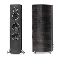 Sonus Faber Serafino G2 floorstanding speakers in Graphite Wood and Italian leather