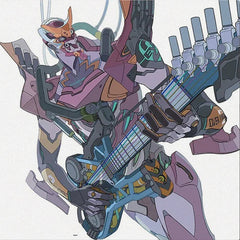 Vinyl record with a colorful robot illustration on the cover