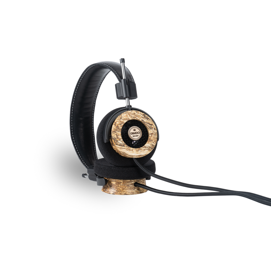 Grado Hemp Classic Series headphones three-quarter view with Grado open-back earcups
