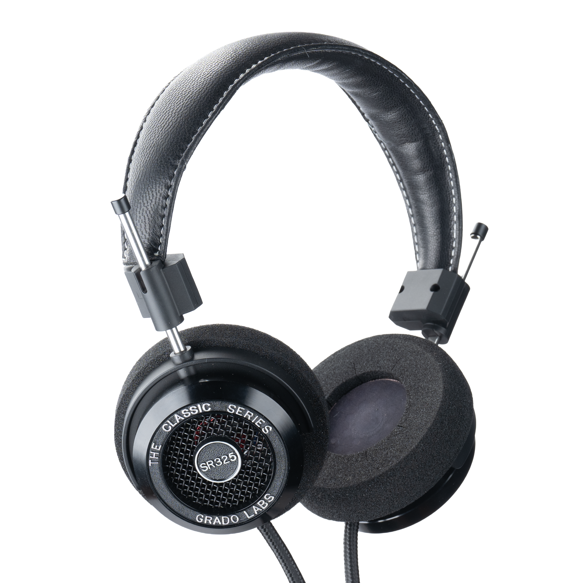 Grado SR325 Classic Series open-back headphones three-quarter view with aluminum housing