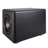 Magico Titan 15 powered subwoofer showing its aluminum enclosure and side-mounted woofer