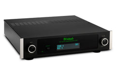 McIntosh CR106 multi-zone preamplifier angled left view with analog source display