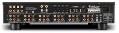 McIntosh CR106 rear panel showing analog and digital inputs, six-zone outputs, Dante, triggers, and network connections