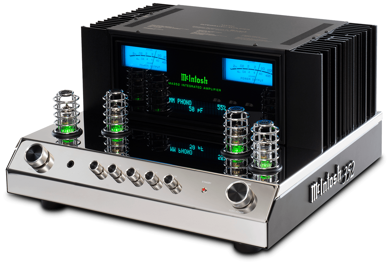 McIntosh MA352 hybrid integrated amplifier front angled product view